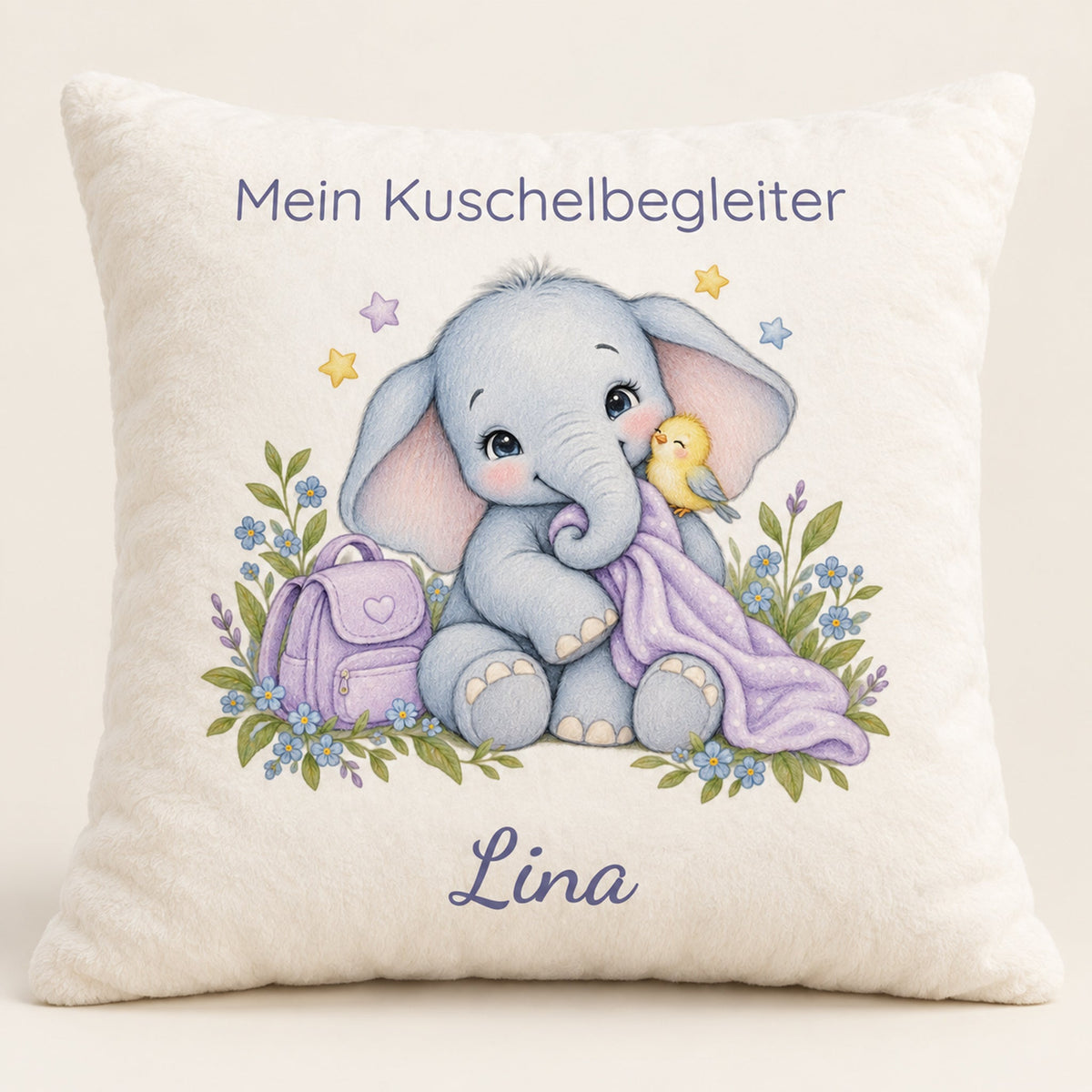 Personalisierter Elefant-Kissenbezug mit Mein Kuschelbegleiter – Ansicht 1