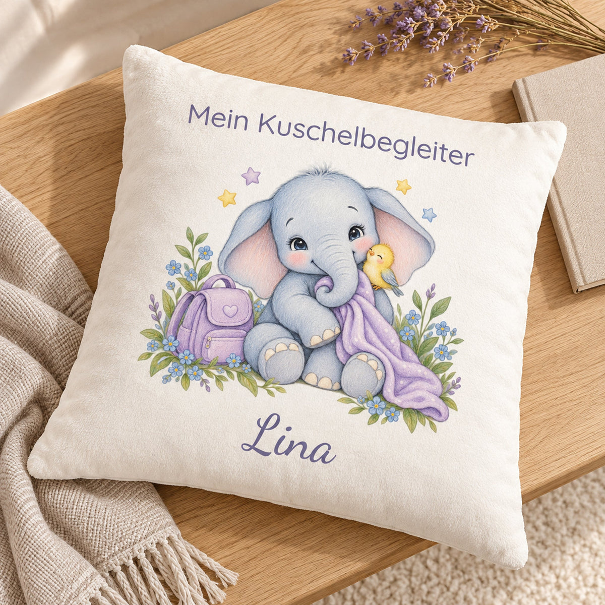 Personalisierter Elefant-Kissenbezug mit Mein Kuschelbegleiter – Ansicht 2