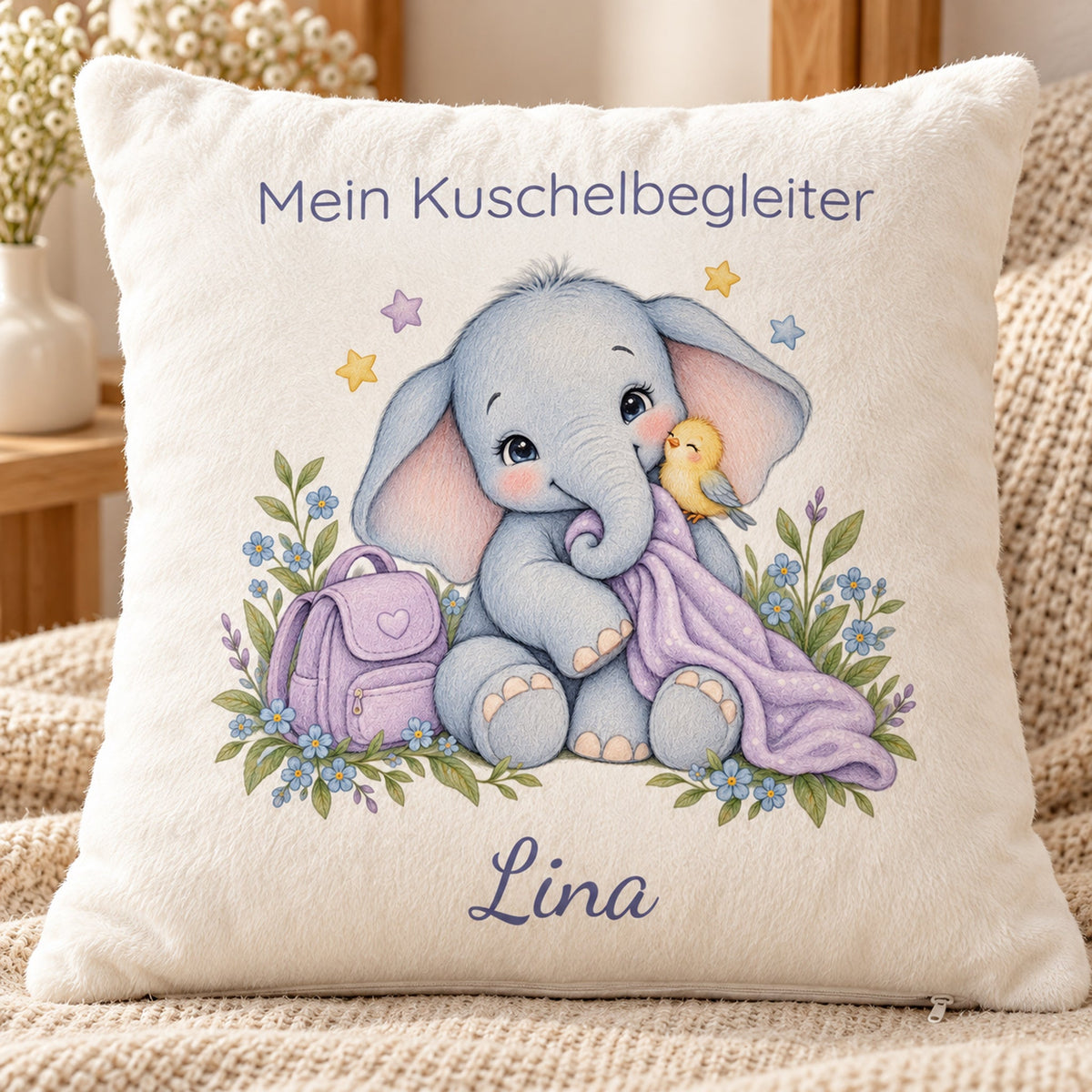 Personalisierter Elefant-Kissenbezug mit Mein Kuschelbegleiter – Ansicht 6