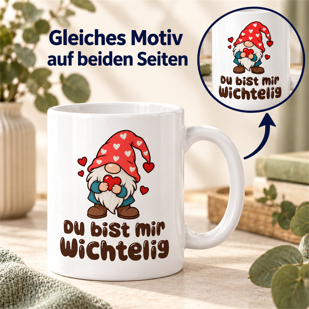 Weiße Wichteltasse mit dem Spruch „Du bist mir wichtelig“ – Ansicht 6