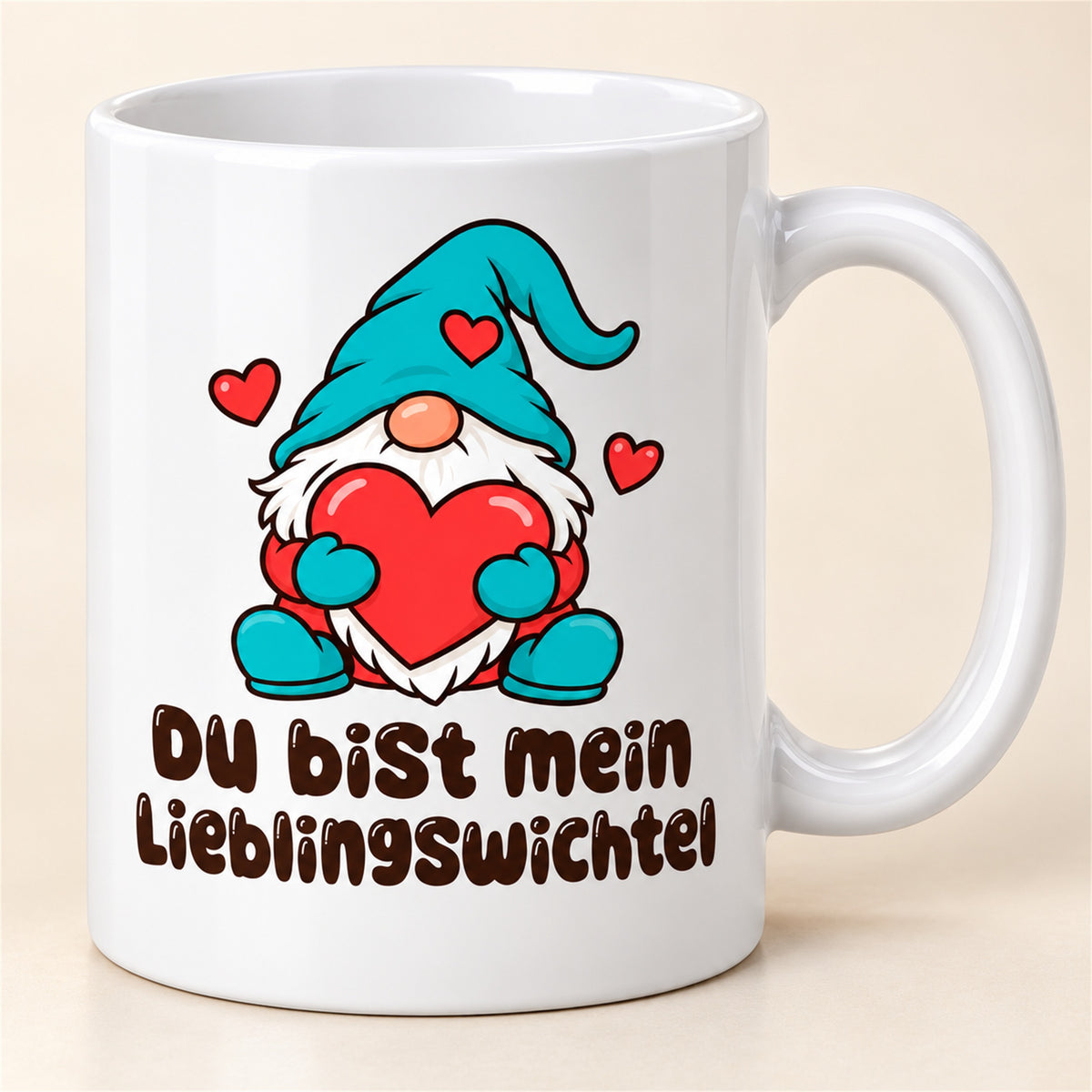 Weiße Wichteltasse mit dem Spruch „Du bist mein Lieblingswichtel“ – Ansicht 5