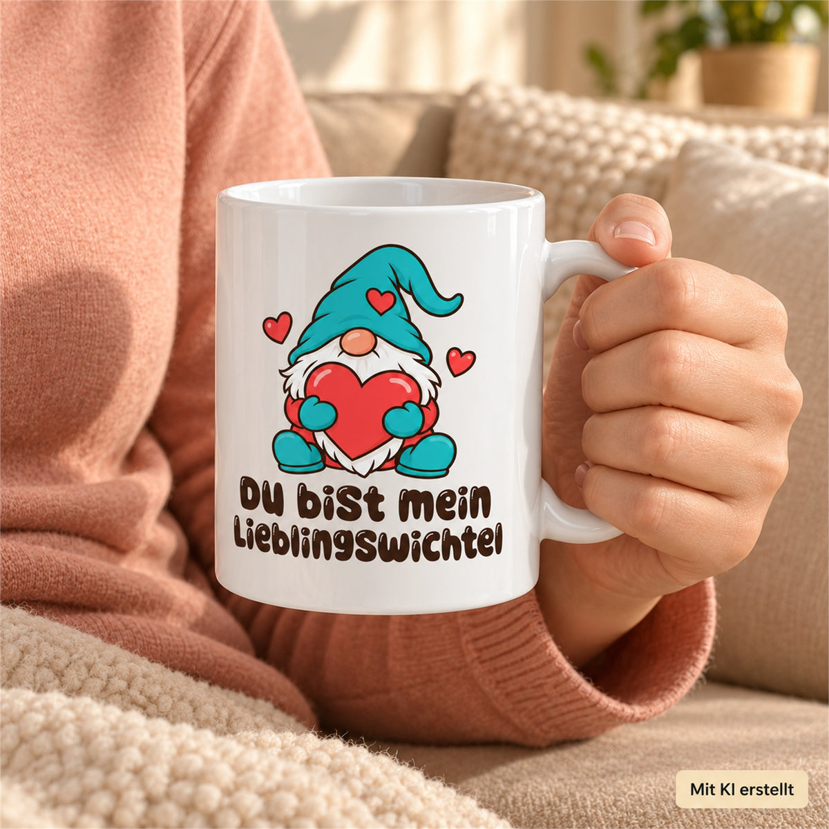 Weiße Wichteltasse mit dem Spruch „Du bist mein Lieblingswichtel“ – Ansicht 7