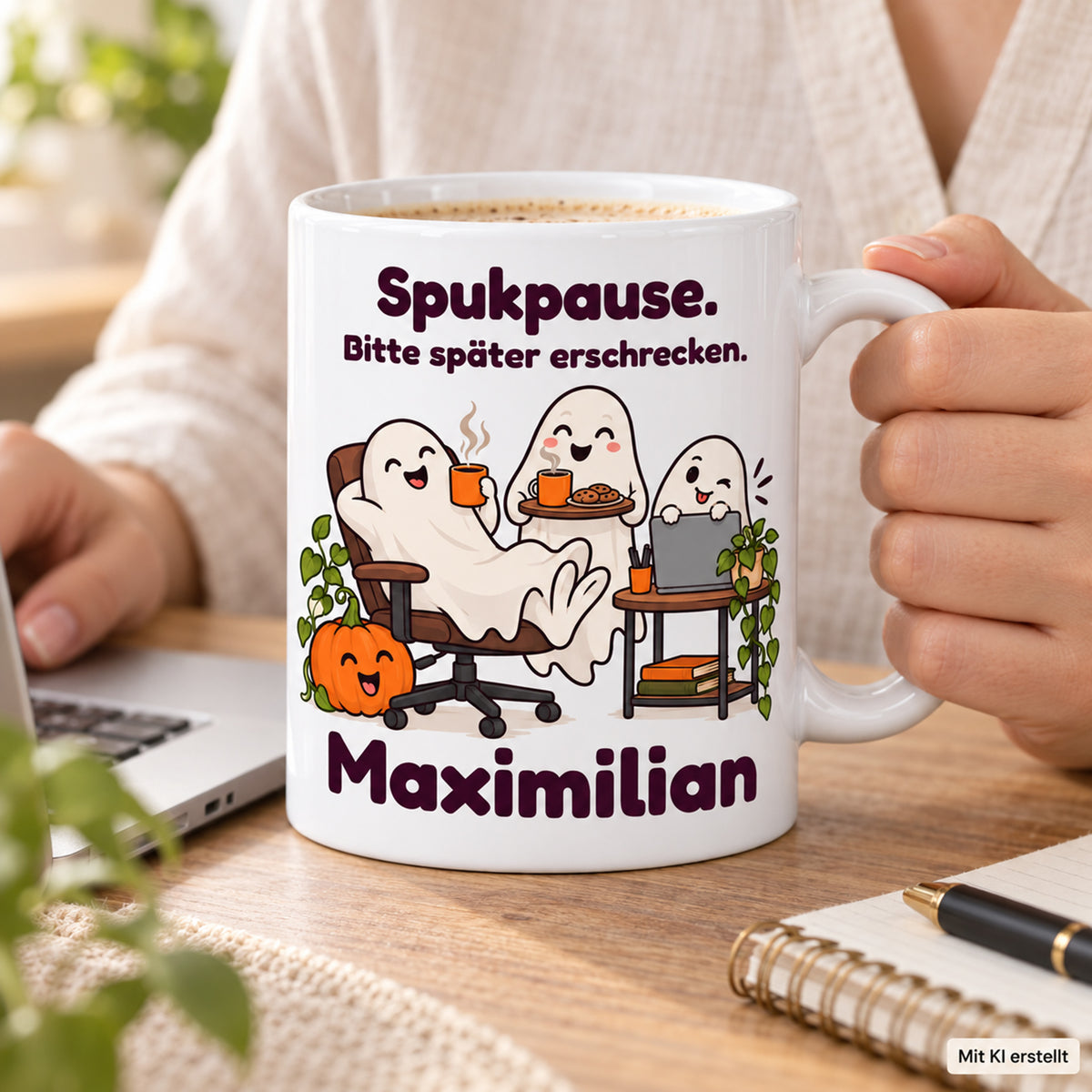 Geisterbuero-Tasse mit Wunschname - Motiv 3, Ansicht 7