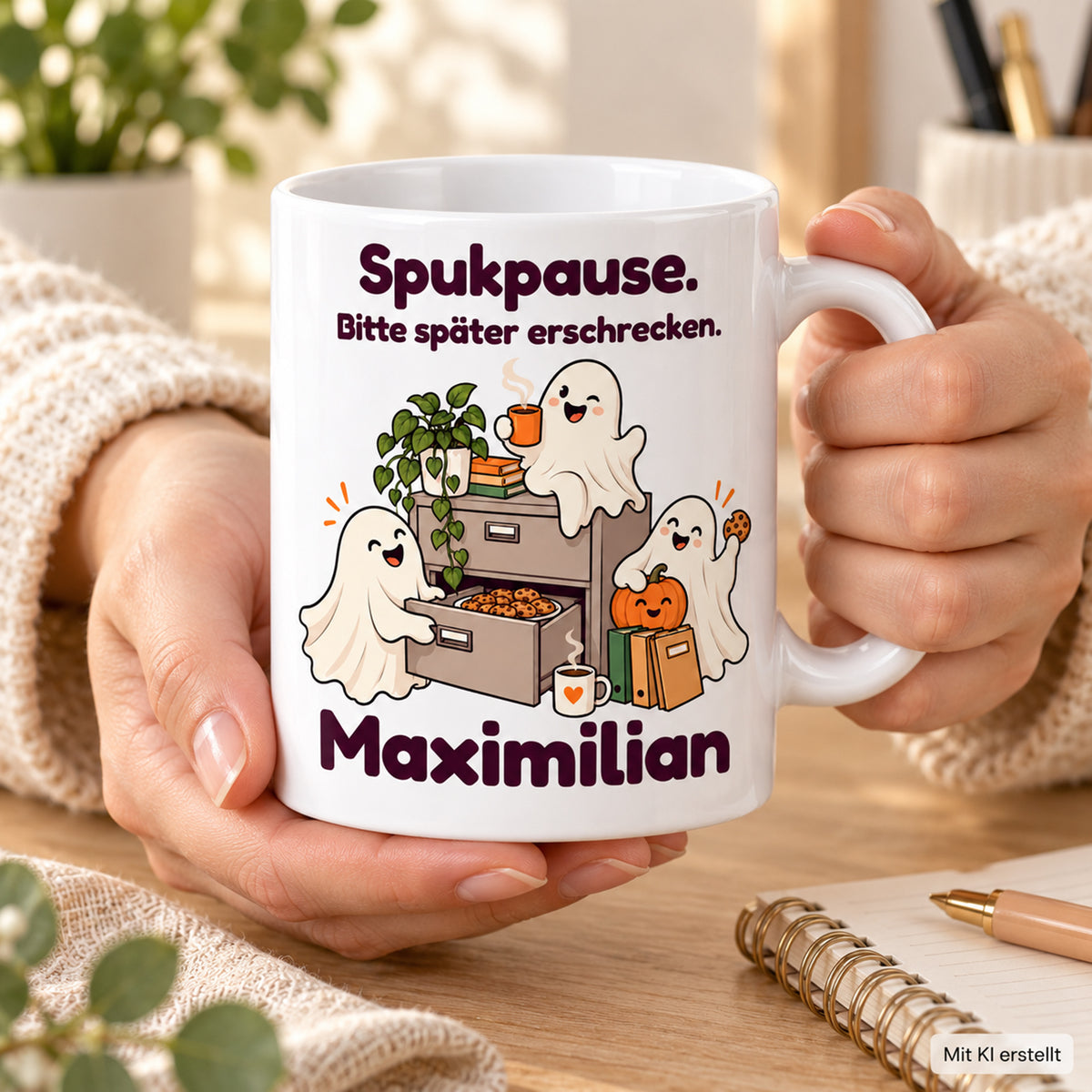 Geisterbuero-Tasse mit Wunschname - Motiv 4, Ansicht 7