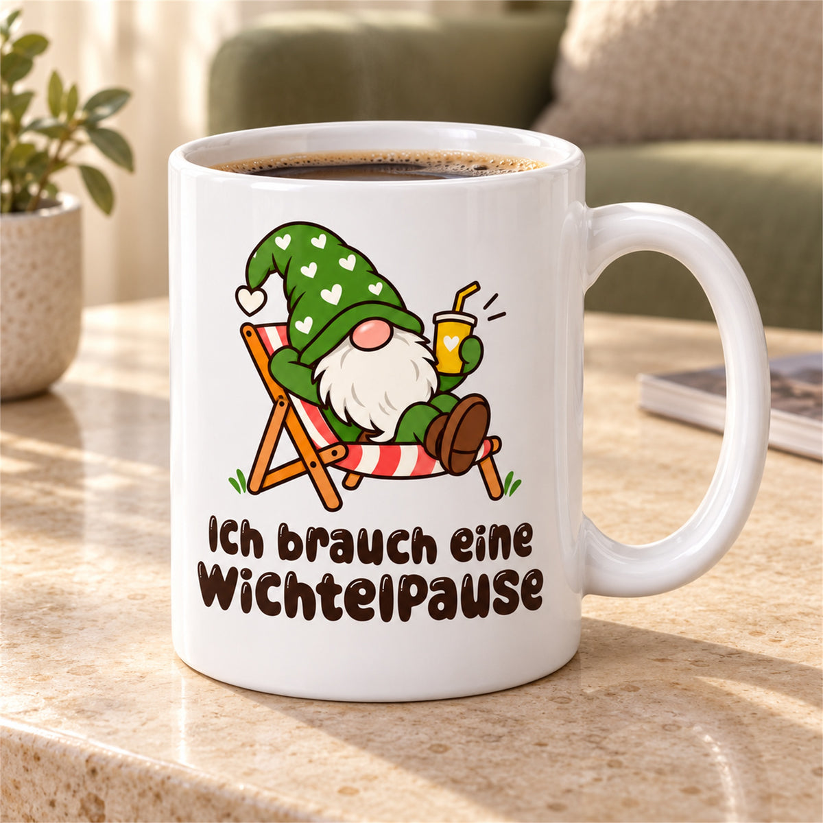 Weiße Wichteltasse mit dem Spruch „Ich brauch eine Wichtelpause“ – Ansicht 8