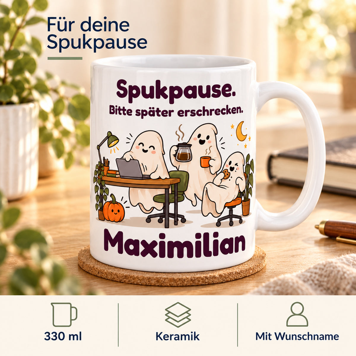 Geisterbuero-Tasse mit Wunschname - Motiv 5, Ansicht 4