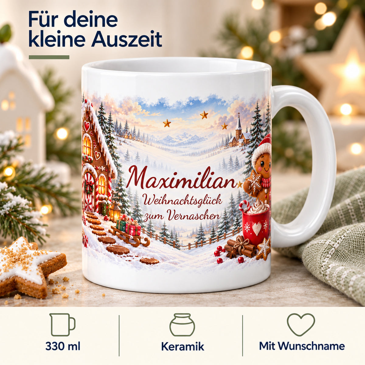 Weihnachtstasse Lebkuchen mit Namen – Keramik, 330 ml – 04-features-and-detail