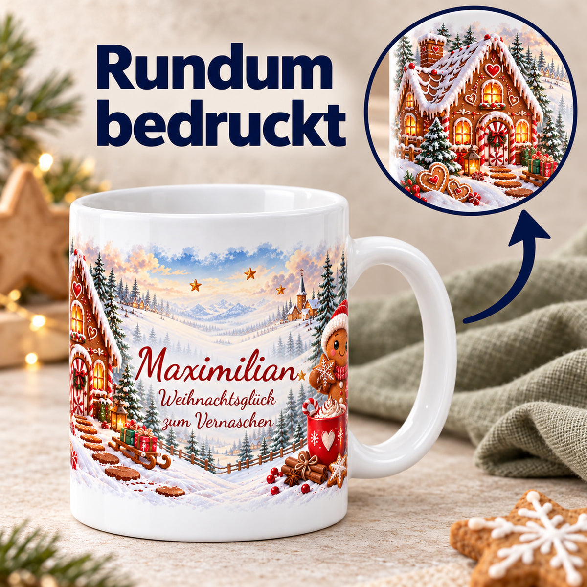 Weihnachtstasse Lebkuchen mit Namen – Keramik, 330 ml – 06-two-views