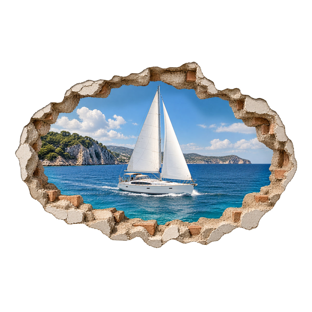 Wandtattoo Segelboot mit Wanddurchbruch-Effekt – Ansicht 1