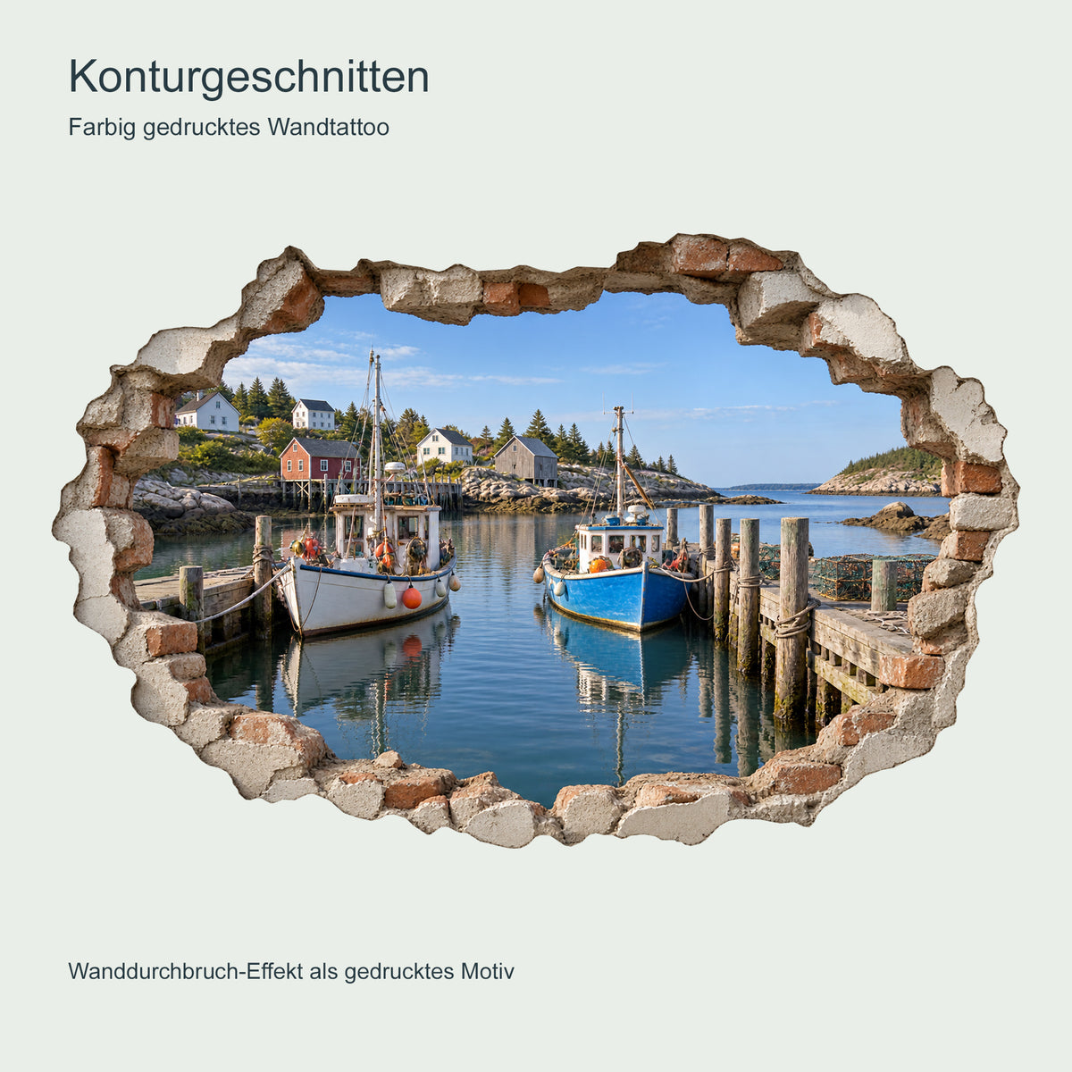 Wandtattoo Fischereihafen mit Wanddurchbruch-Effekt – Ansicht 6