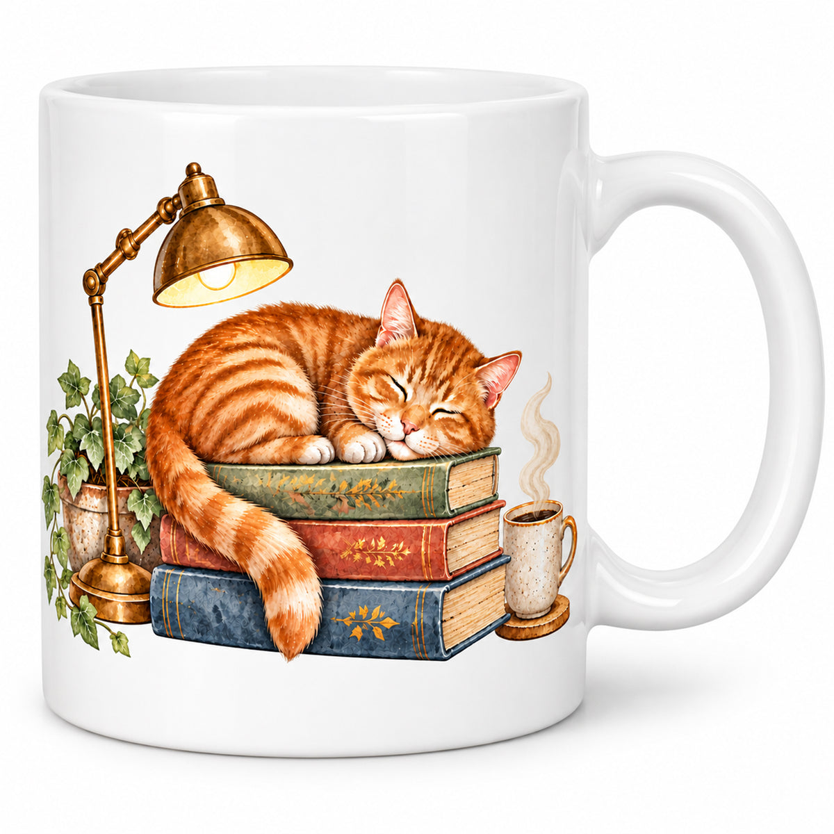 Lesetasse mit Name – Schlummerkapitel, Katze & Bücher, 330 ml – Hauptbild