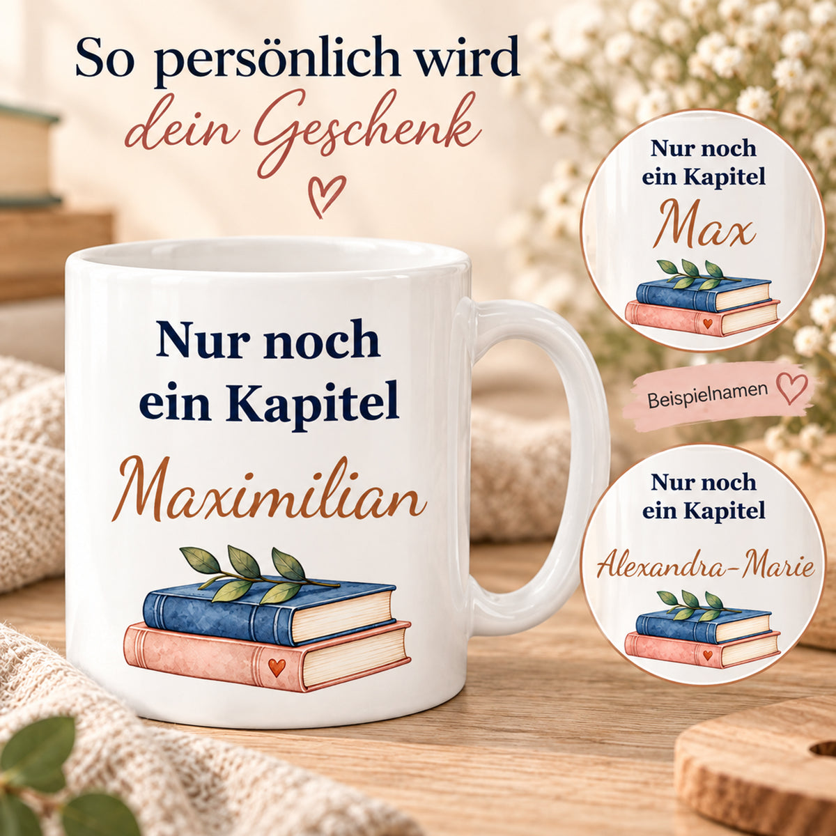 Lesetasse mit Name – Leseauszeit, Katze & Bücher, 330 ml – Bild 5