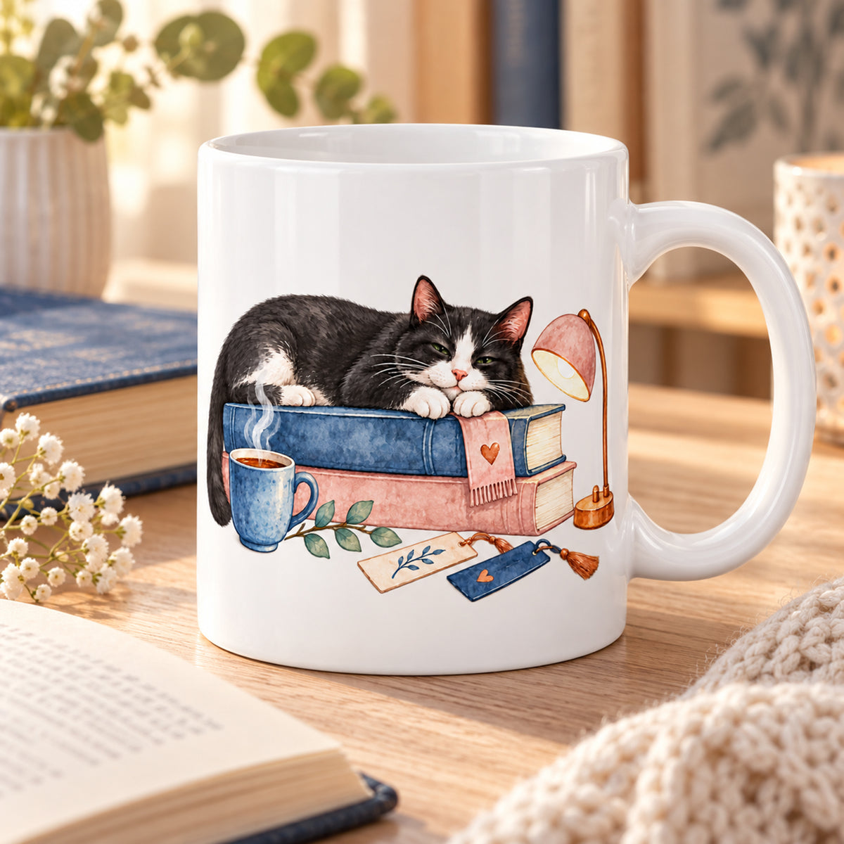 Lesetasse mit Name – Leseauszeit, Katze & Bücher, 330 ml – Bild 8