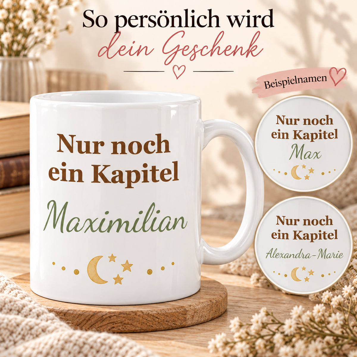 Lesetasse mit Name – Gemütlicher Bücherabend, Katze & Bücher, 330 ml – Bild 5