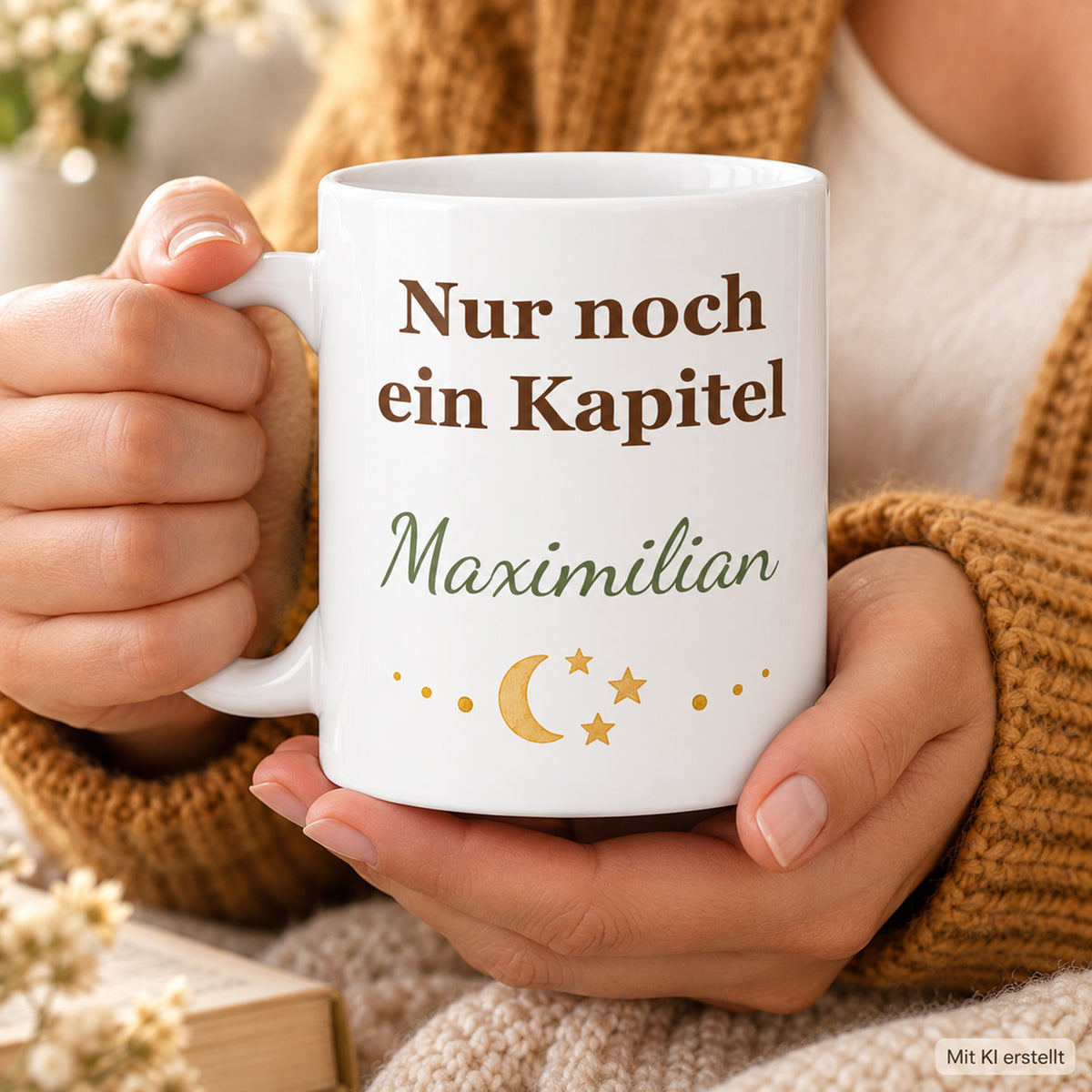 Lesetasse mit Name – Gemütlicher Bücherabend, Katze & Bücher, 330 ml – Bild 7