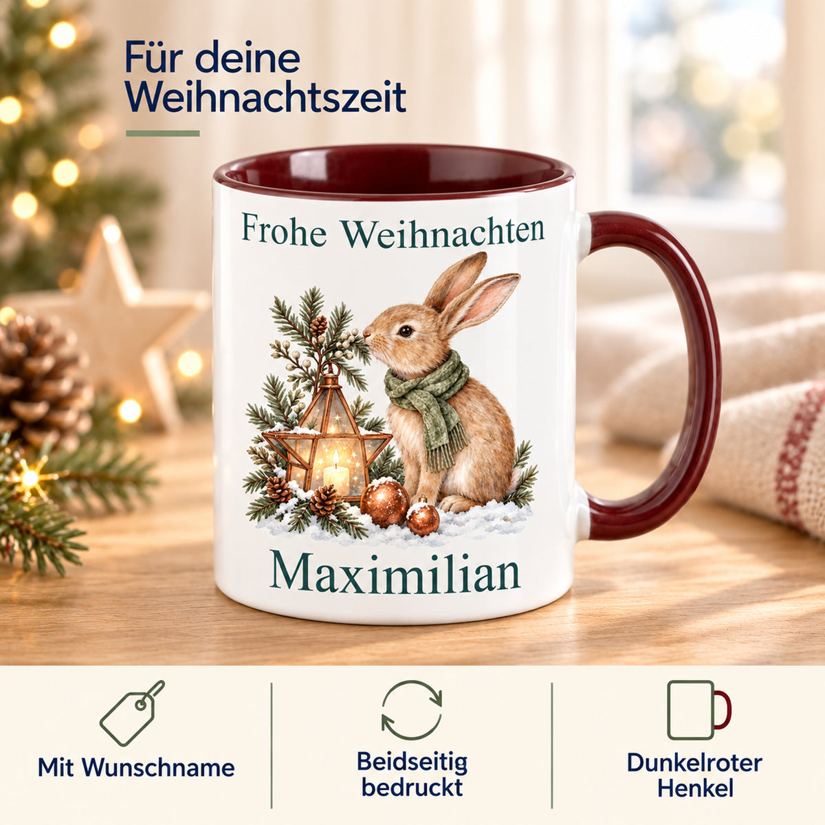 Hase – Eigenschaften der personalisierten Weihnachtstasse