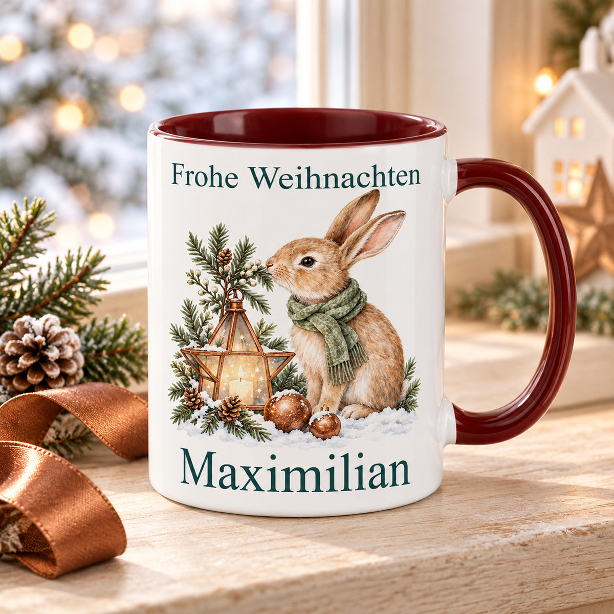 Hase – Weihnachtsszene der personalisierten Weihnachtstasse