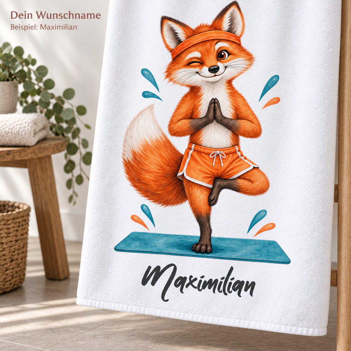 Personalisiertes Handtuch mit Yoga-Fuchs und Wunschname – Ansicht 5