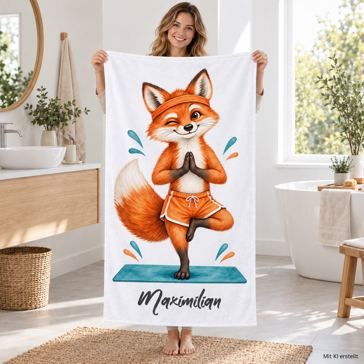Personalisiertes Handtuch mit Yoga-Fuchs und Wunschname – Ansicht 7