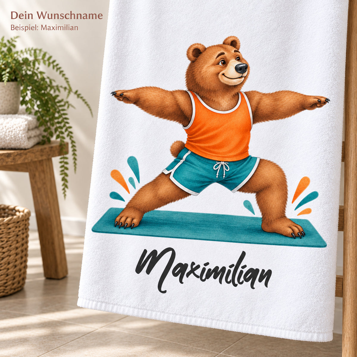 Personalisiertes Handtuch mit Yoga-Bär und Wunschname – Ansicht 5