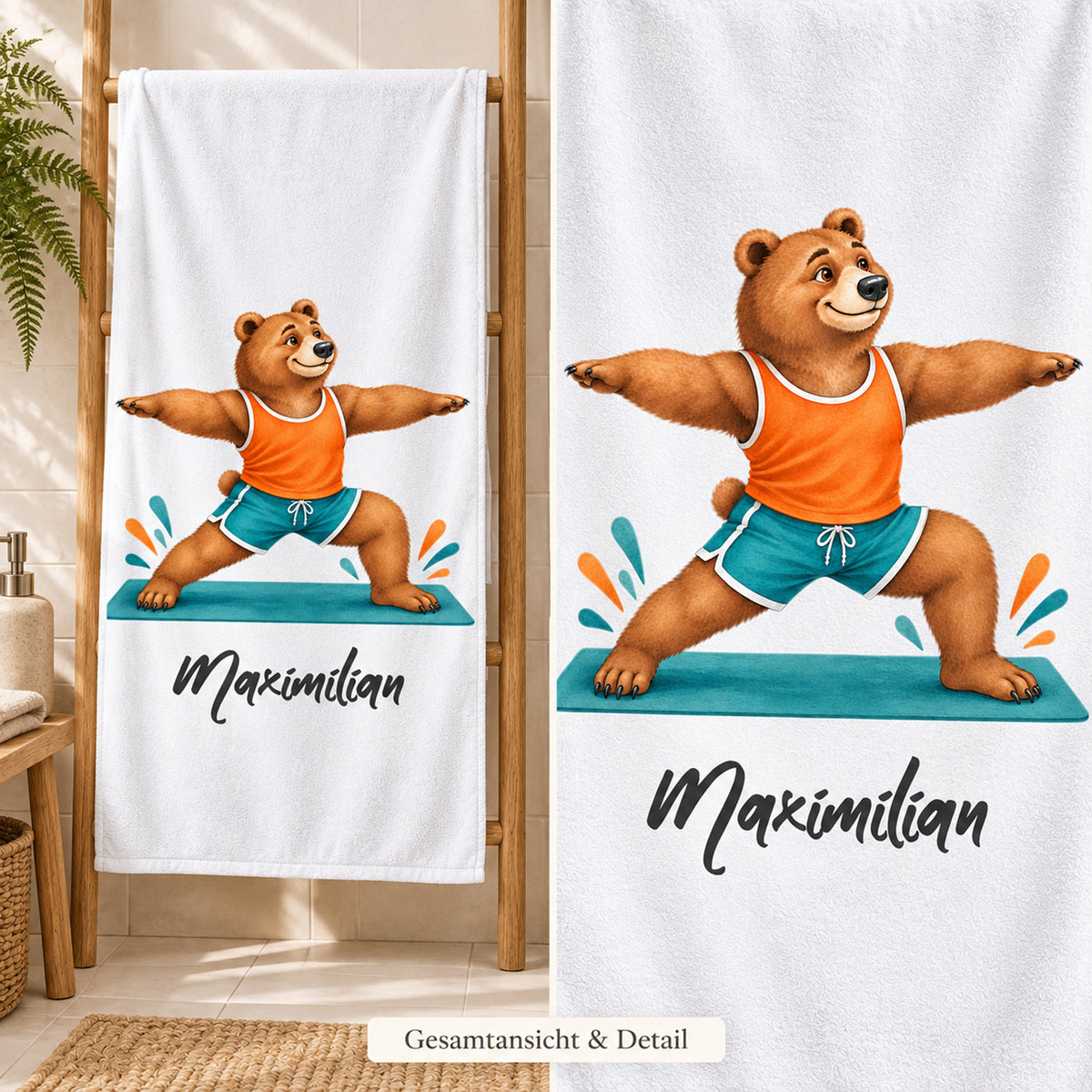 Personalisiertes Handtuch mit Yoga-Bär und Wunschname – Ansicht 6