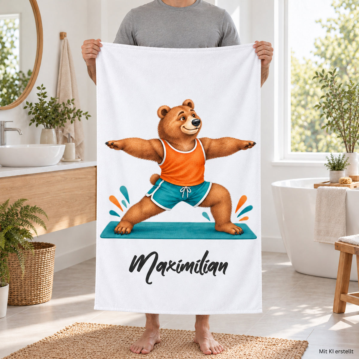 Personalisiertes Handtuch mit Yoga-Bär und Wunschname – Ansicht 7