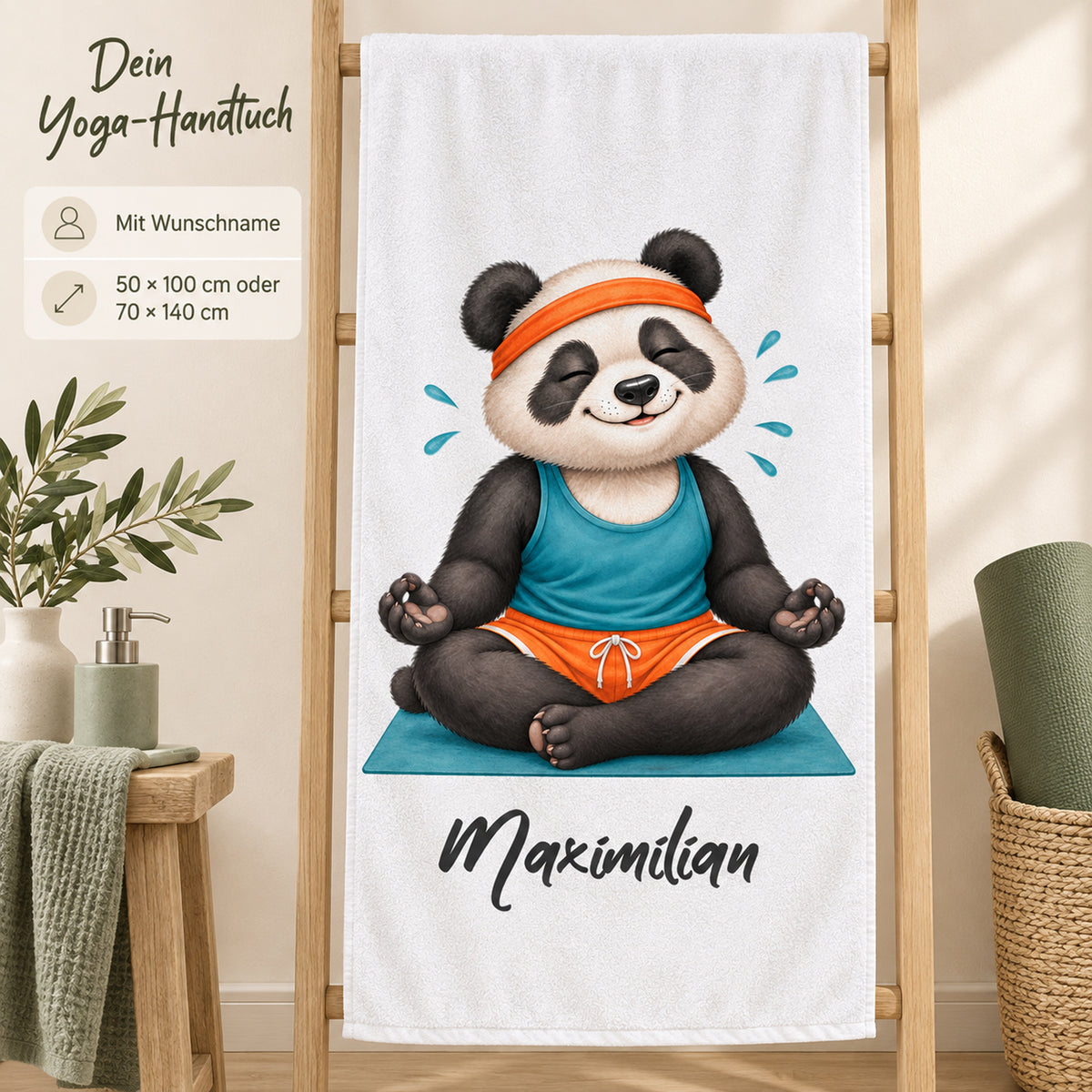 Personalisiertes Handtuch mit Yoga-Panda und Wunschname – Ansicht 4