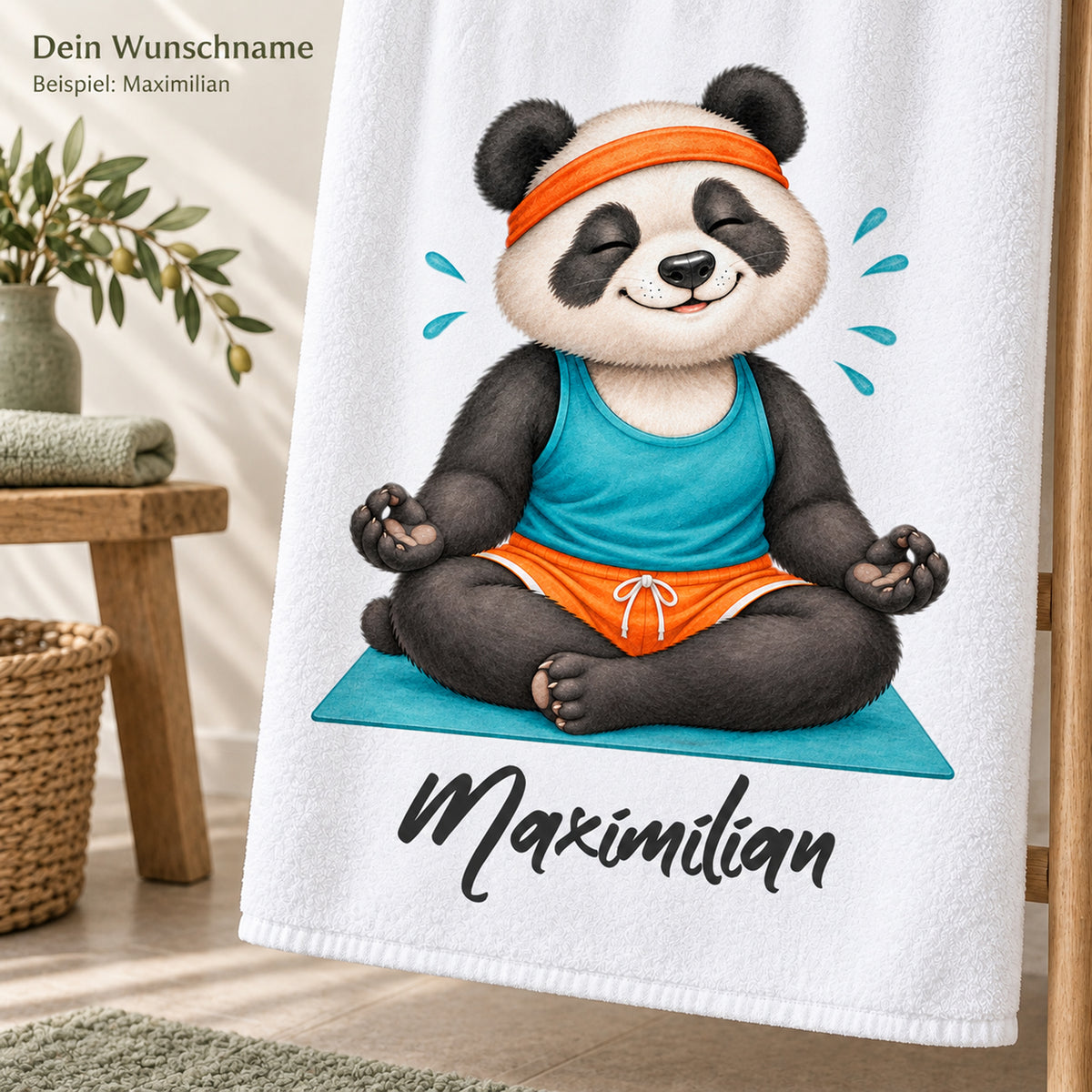 Personalisiertes Handtuch mit Yoga-Panda und Wunschname – Ansicht 5