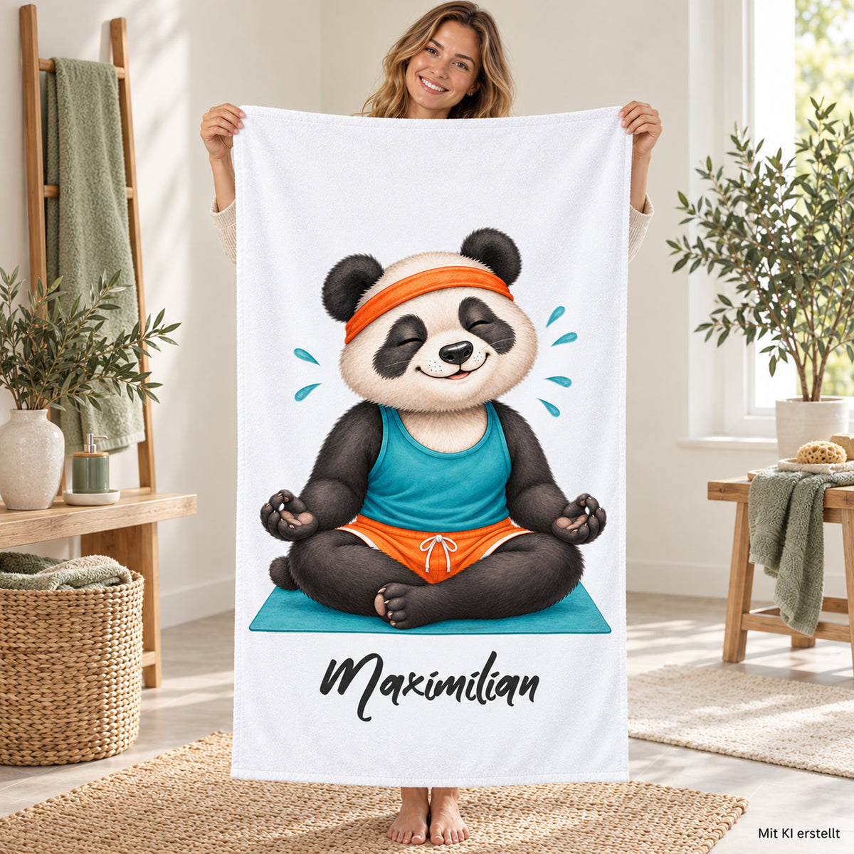 Personalisiertes Handtuch mit Yoga-Panda und Wunschname – Ansicht 7