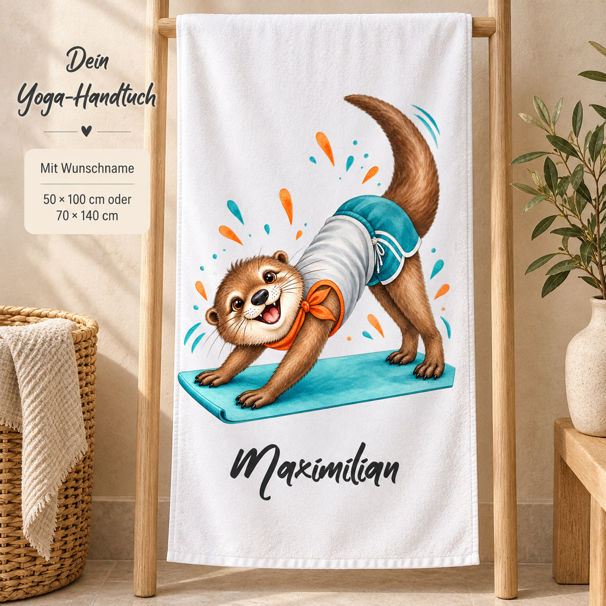 Personalisiertes Handtuch mit Yoga-Otter und Wunschname – Ansicht 4