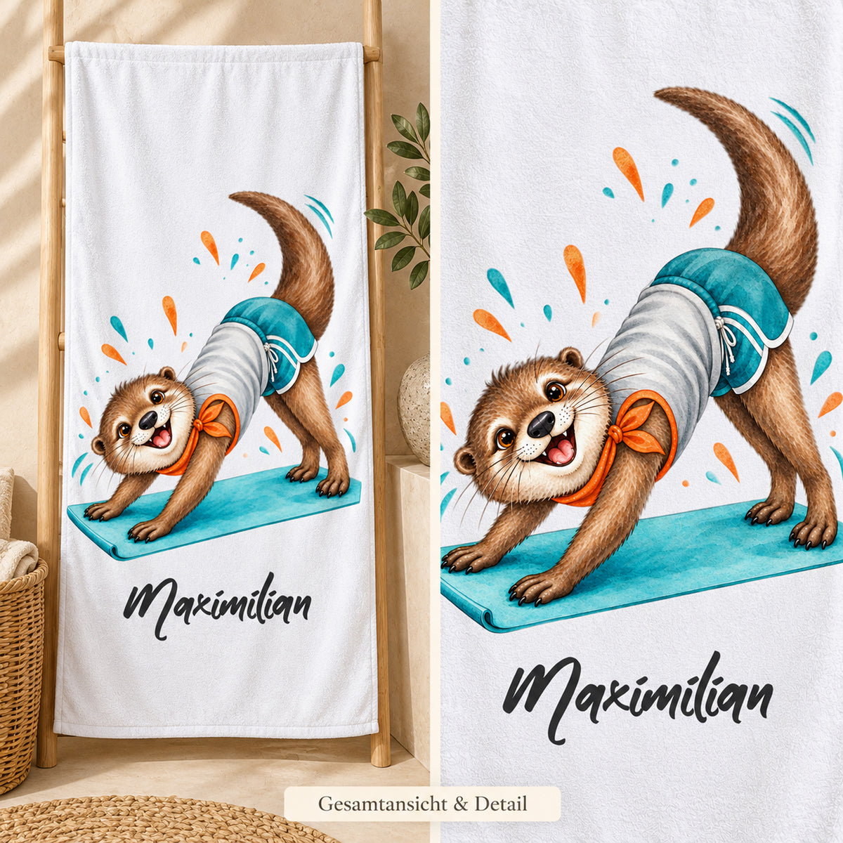 Personalisiertes Handtuch mit Yoga-Otter und Wunschname – Ansicht 6