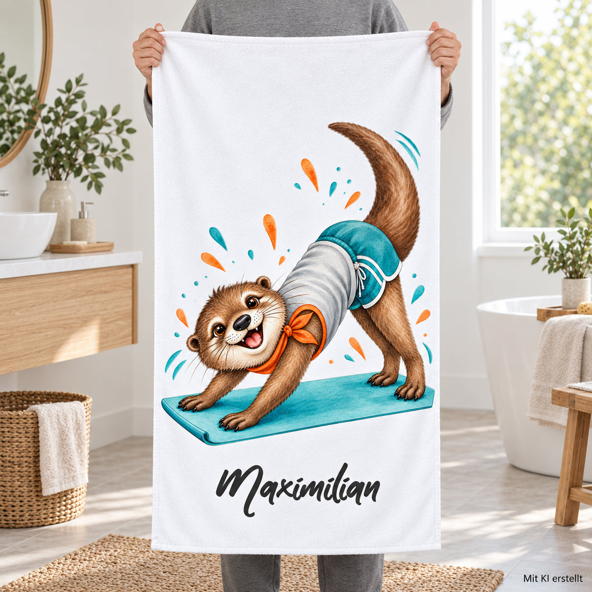 Personalisiertes Handtuch mit Yoga-Otter und Wunschname – Ansicht 7