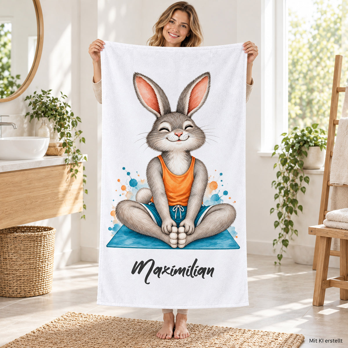 Personalisiertes Handtuch mit Yoga-Hase und Wunschname – Ansicht 7