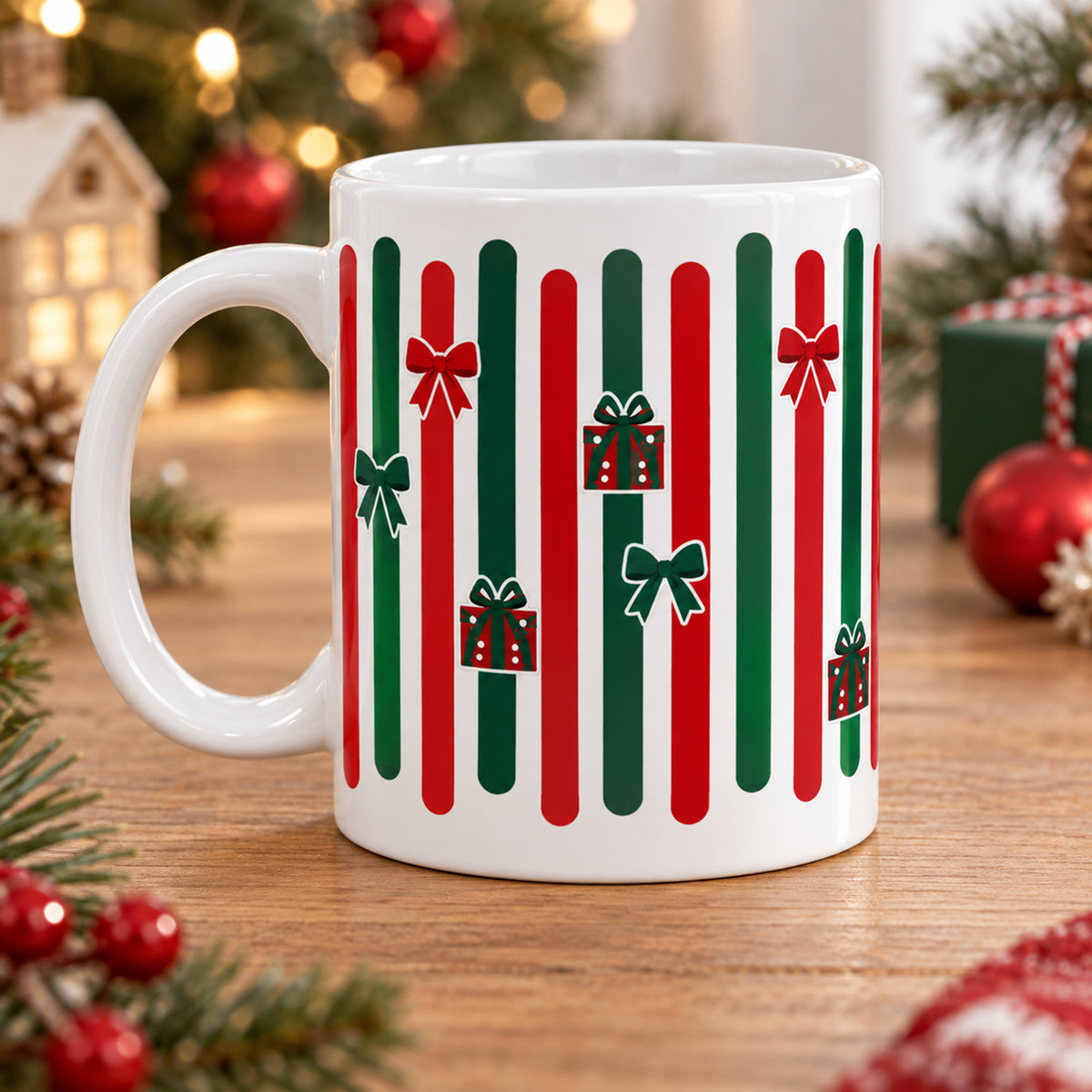 Weihnachtstasse Geschenkband – Rückseite ohne Namensschild