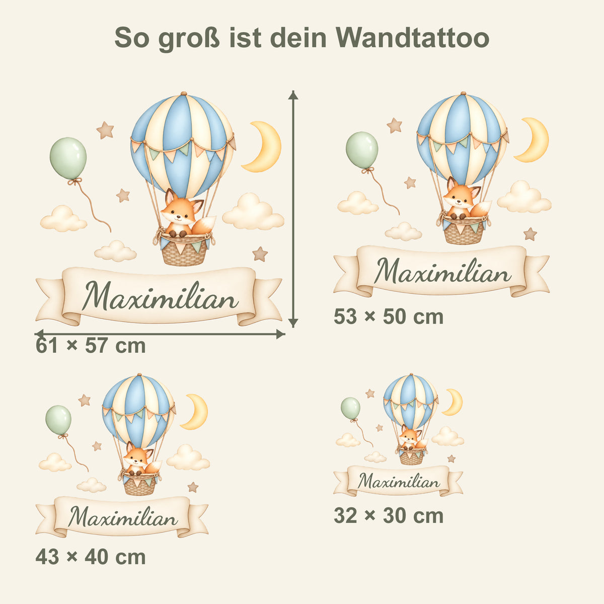 Wandtattoo Fuchs mit Namen im Banner - Vier Größen