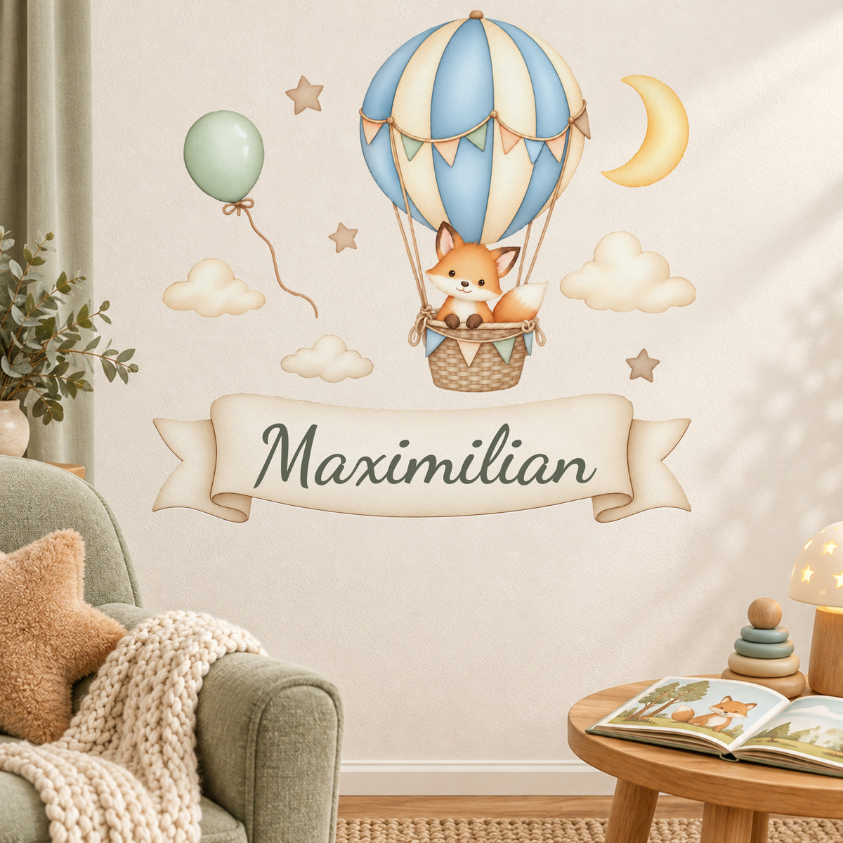 Wandtattoo Fuchs mit Namen im Banner - Leseecke