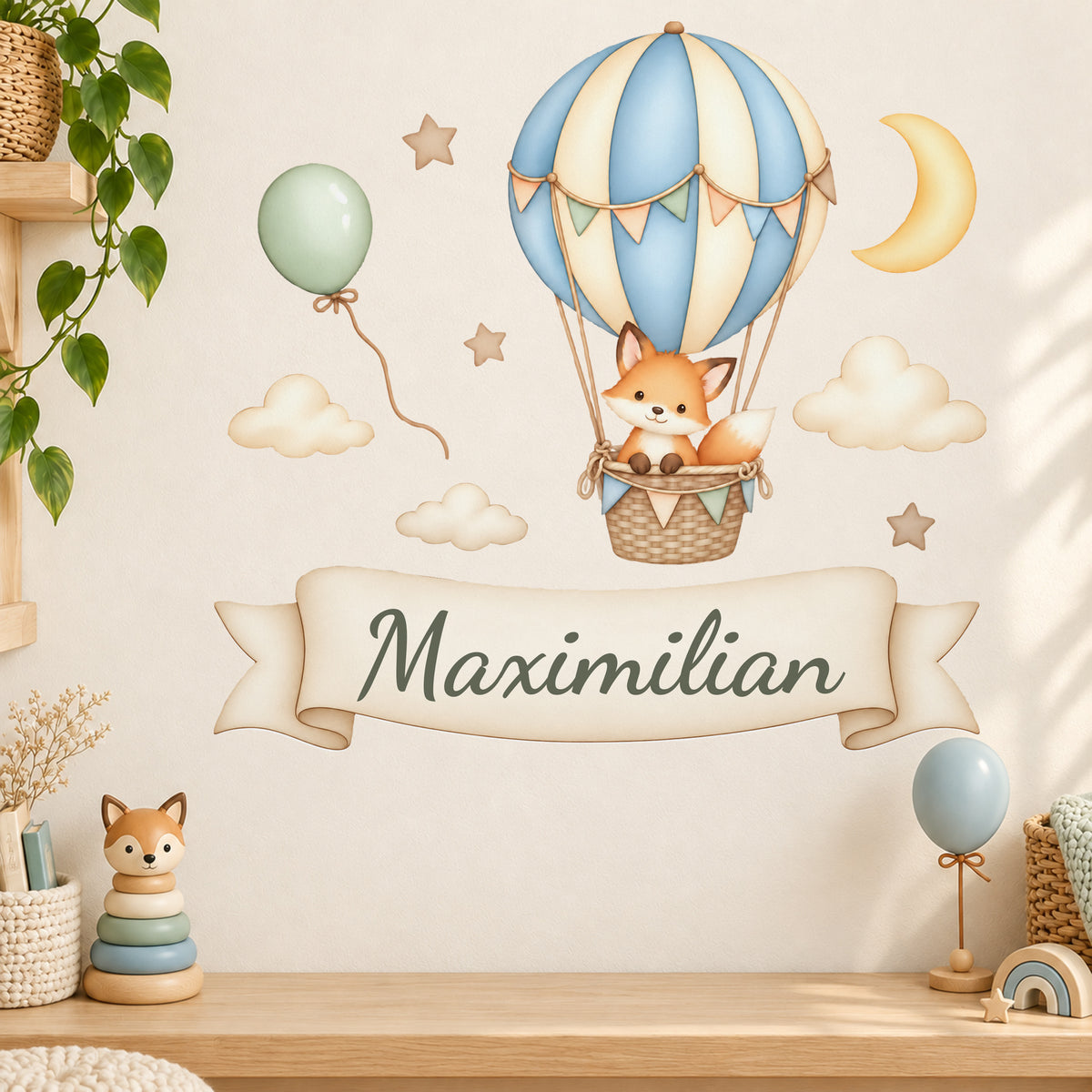 Wandtattoo Fuchs mit Namen im Banner - Spielecke