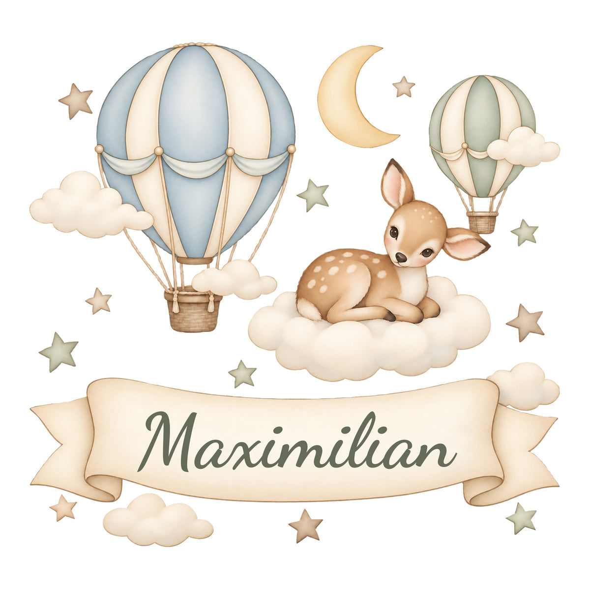 Wandtattoo Rehkitz mit Namen im Banner - Hauptbild