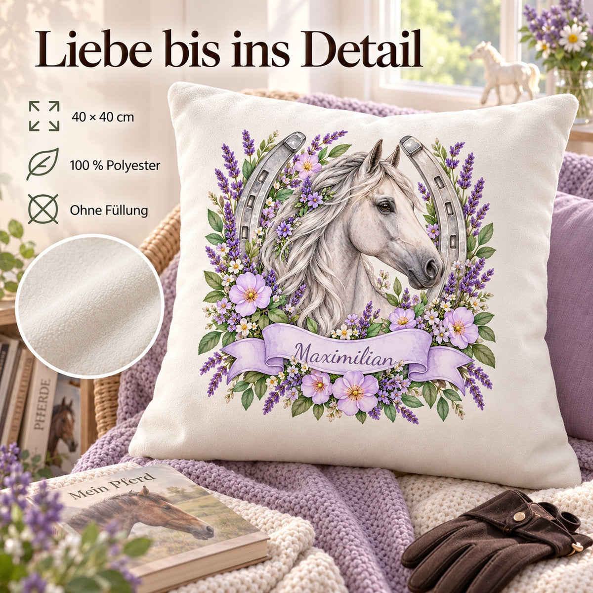 Pferde-Kissenbezug Lavendel – Bild 4