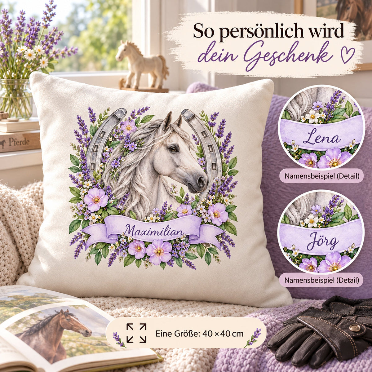Pferde-Kissenbezug Lavendel – Bild 5