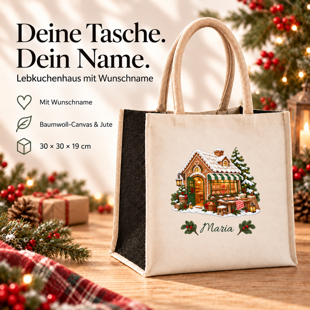 Weihnachtstasche mit Namen – Lebkuchenhaus Lebkuchenbäckerei – Produktansicht 4