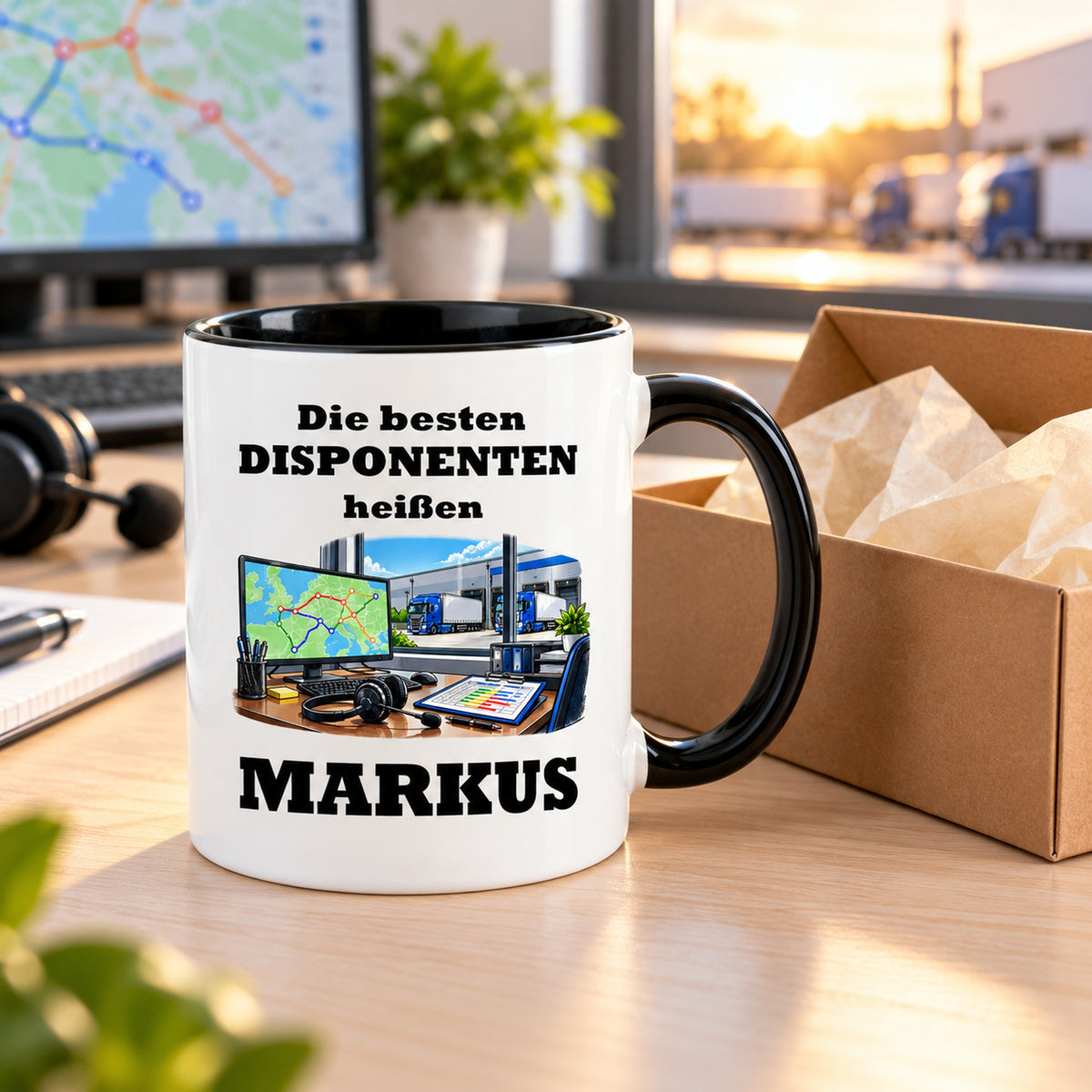 Disponent-Tasse als Geschenkidee mit dekorativer Geschenkverpackung; die Verpackung ist nicht enthalten.