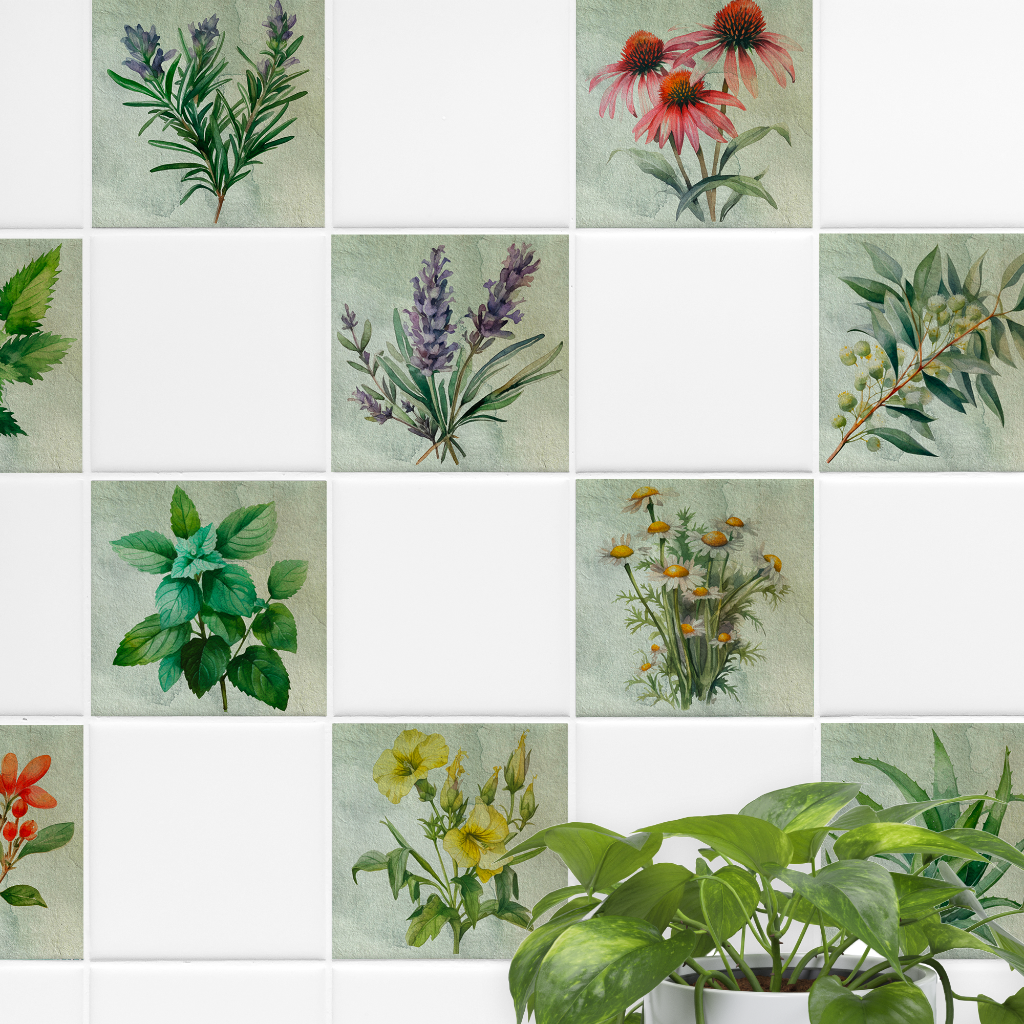 Fliesenaufkleber mit floralen Motiven