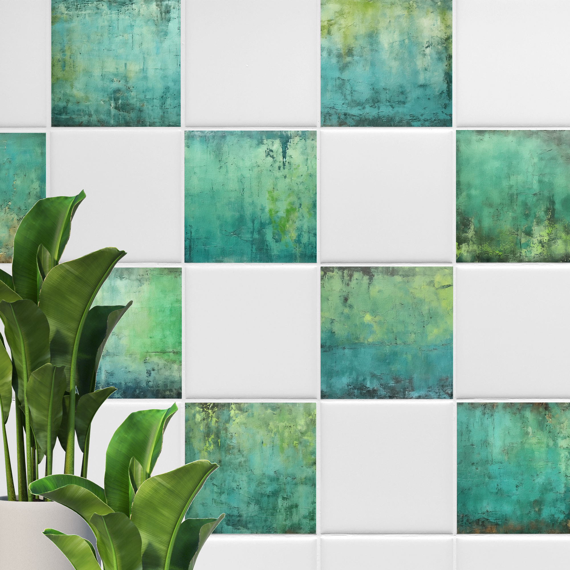 Fliesenfolie in Türkis- und Grüntönen