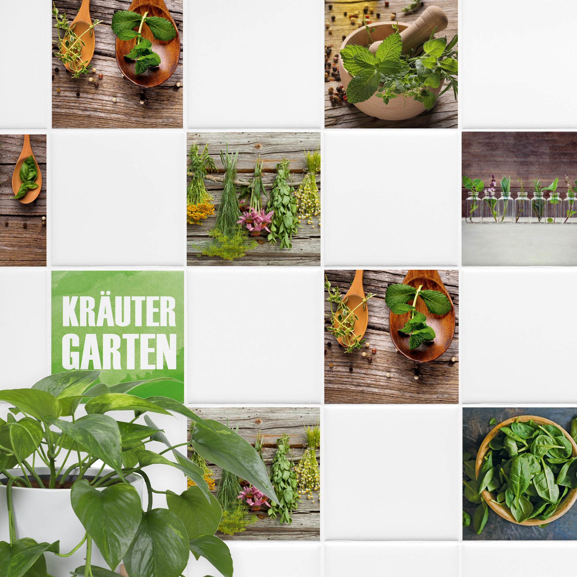 Fliesenaufkleber Kräutergarten 12 Stück