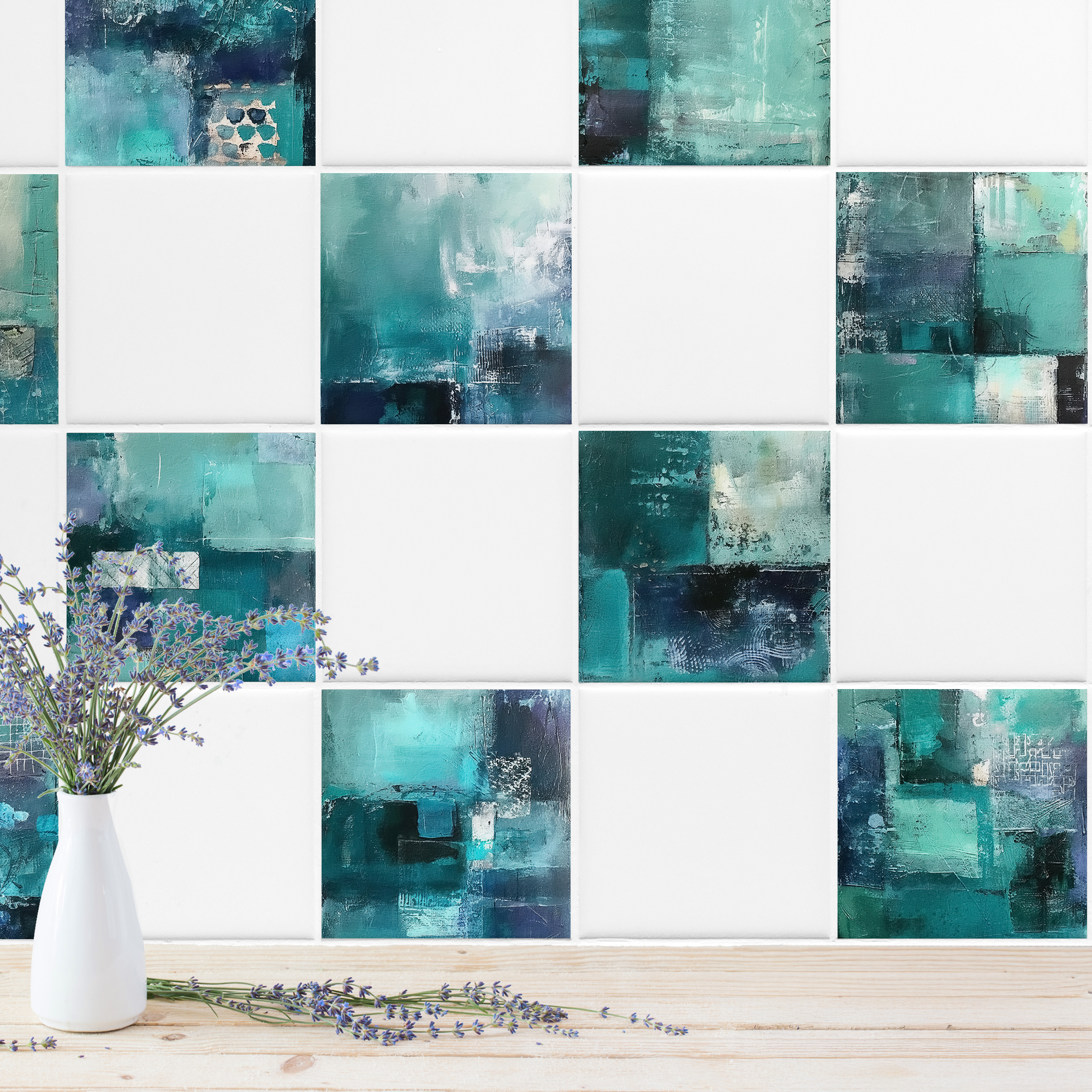 Fliesenaufkleber in Aqua-Tönen