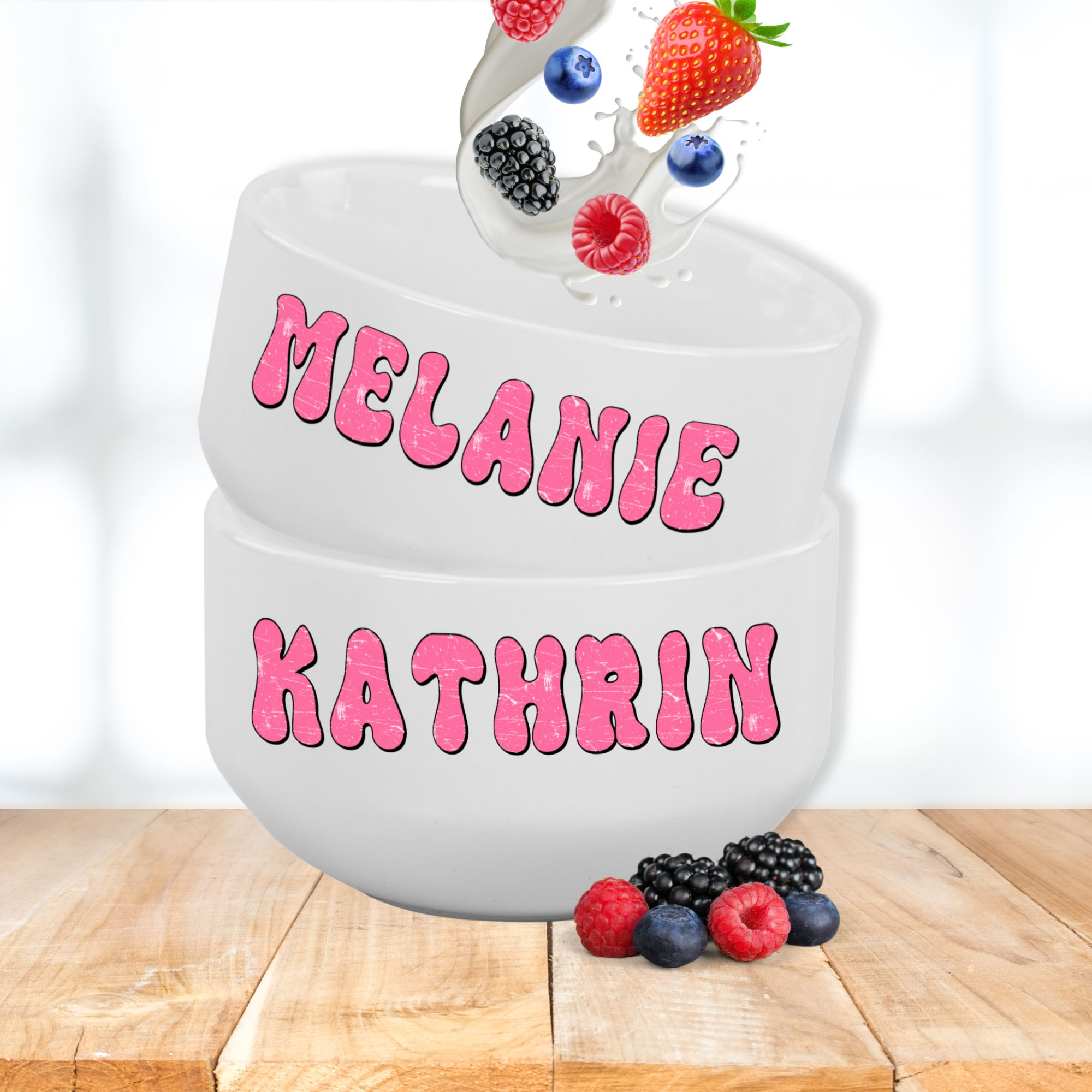 Müslischale mit Namen in Rosa Schrift