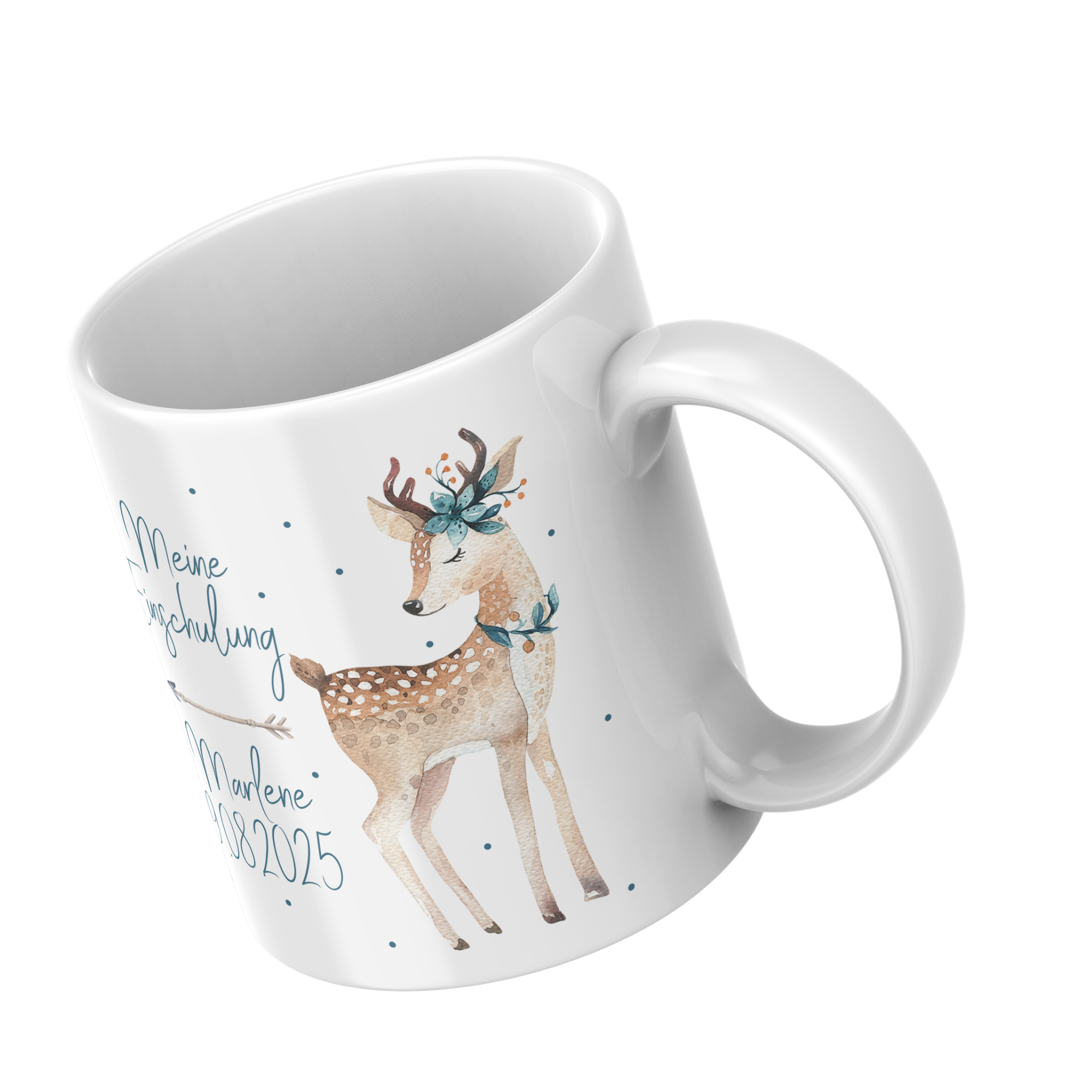 Personalisierte Tasse „Meine Einschulung“ mit Reh & Wunschdaten