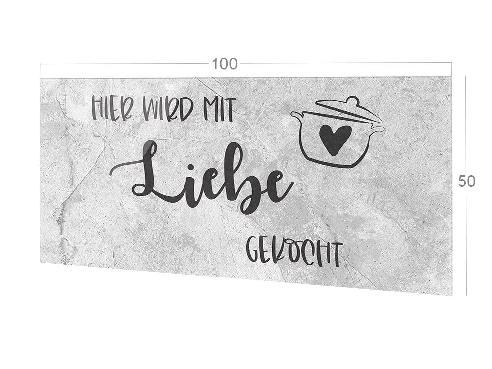 Wanddekoration in Grau mit Schriftzug "Hier wird mit Liebe gekocht"