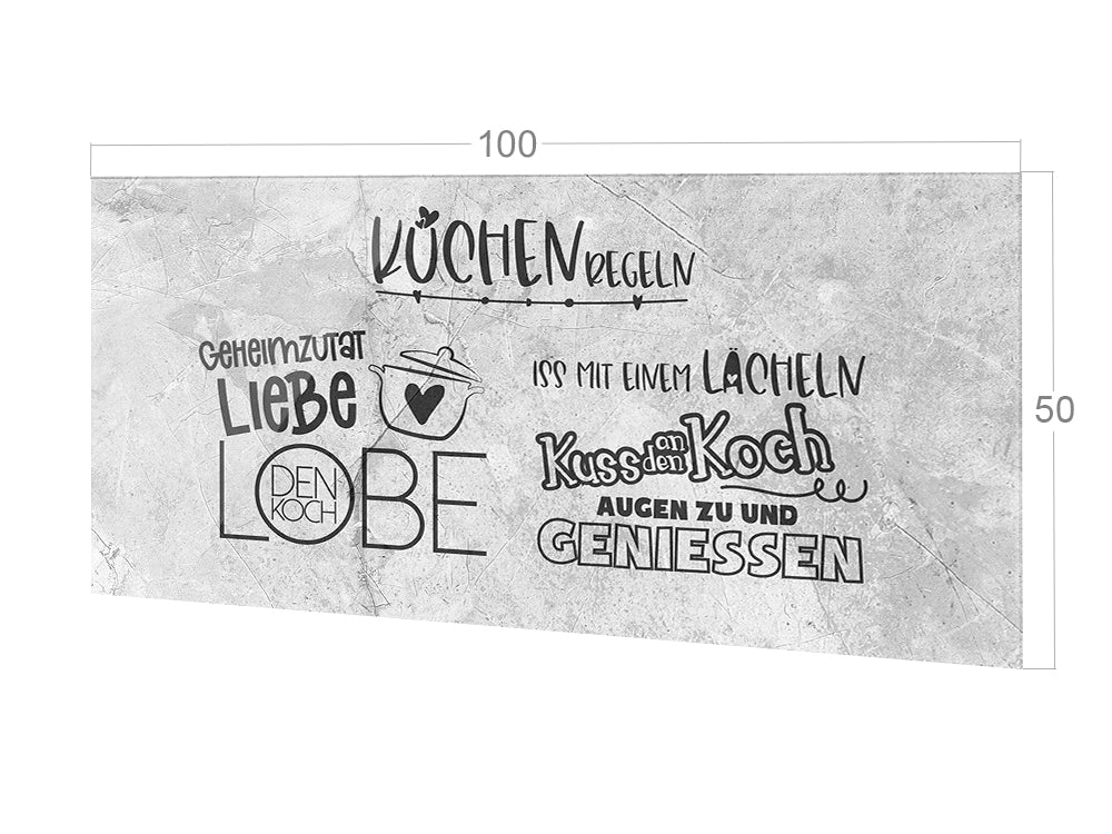 Küchenregeln Wanddeko in Grau mit inspirierenden Sprüchen.